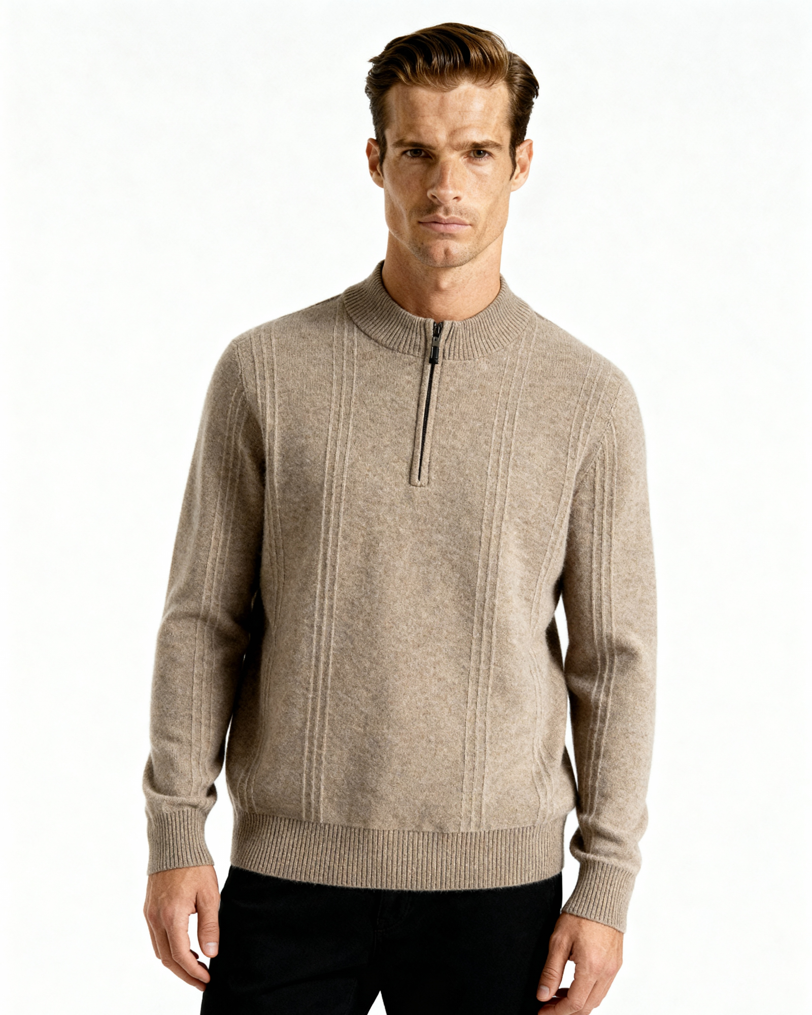 Ciedera Cashmere Ribbed Half Zip Sweater