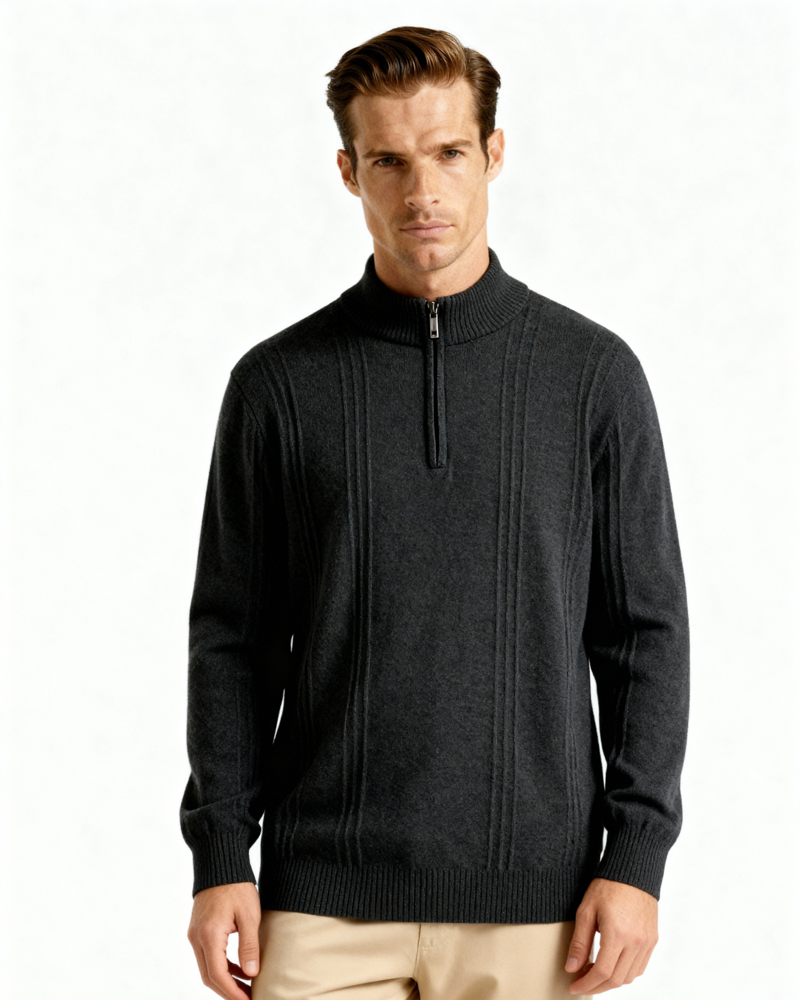 Ciedera Cashmere Ribbed Half Zip Sweater