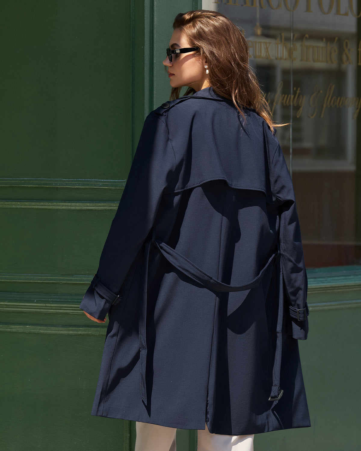 Ciedera Belted Pocket Trench Coat Navy