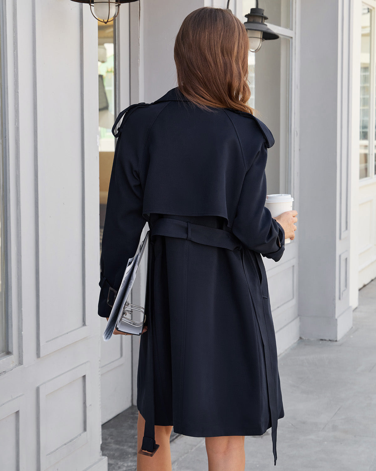 Ciedera Belted Trench Coat Navy