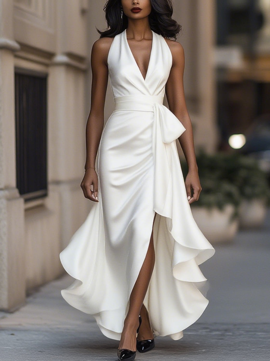Satin Midnight Elegance Wrap Gown
