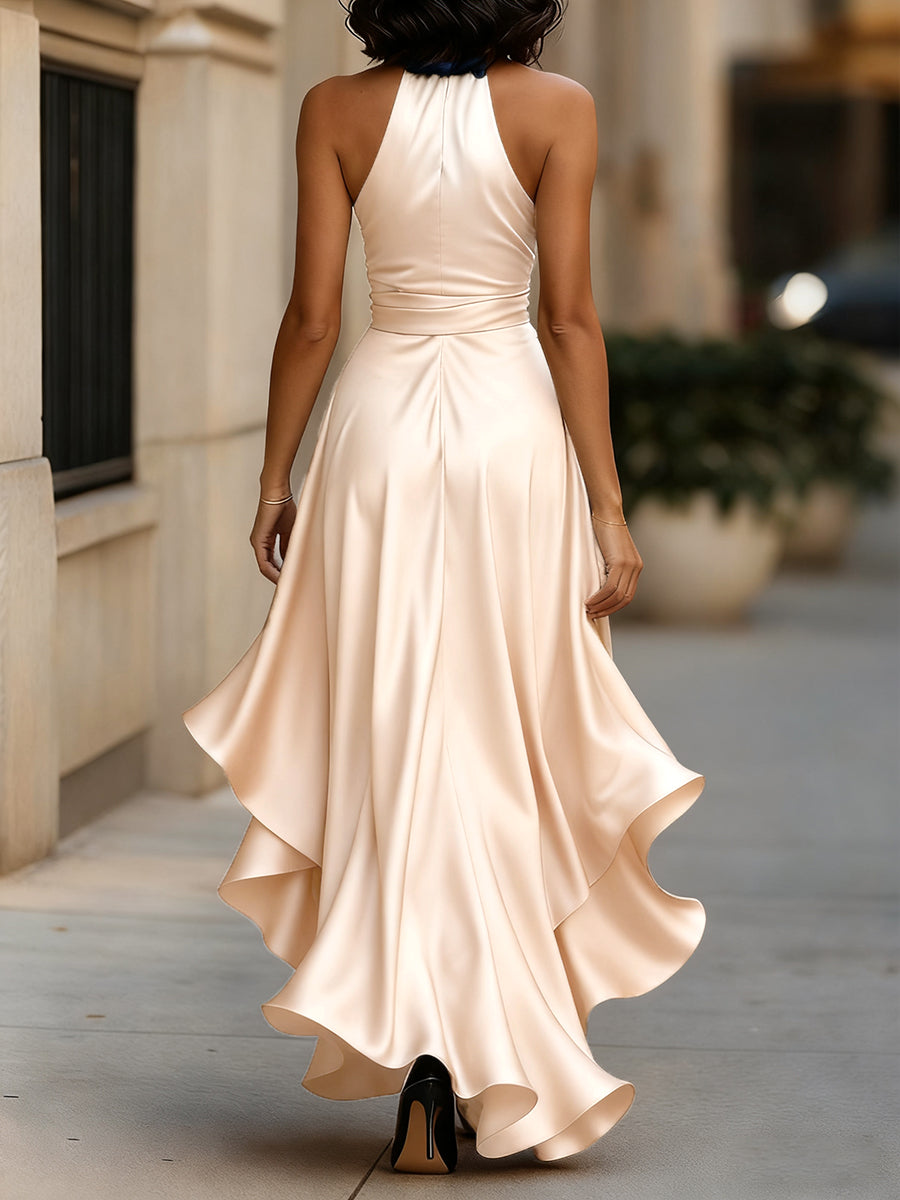 Satin Midnight Elegance Wrap Gown
