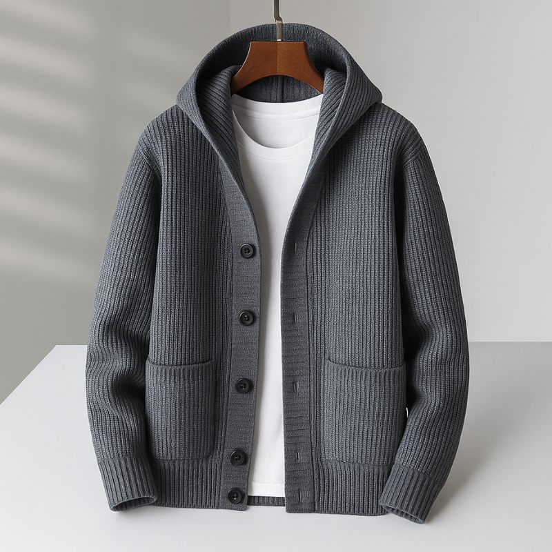 Ribbed Knit Hooded Cardigan