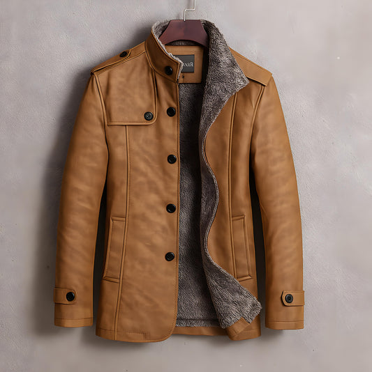 Faux Leather Sherpa-Lined Jacket