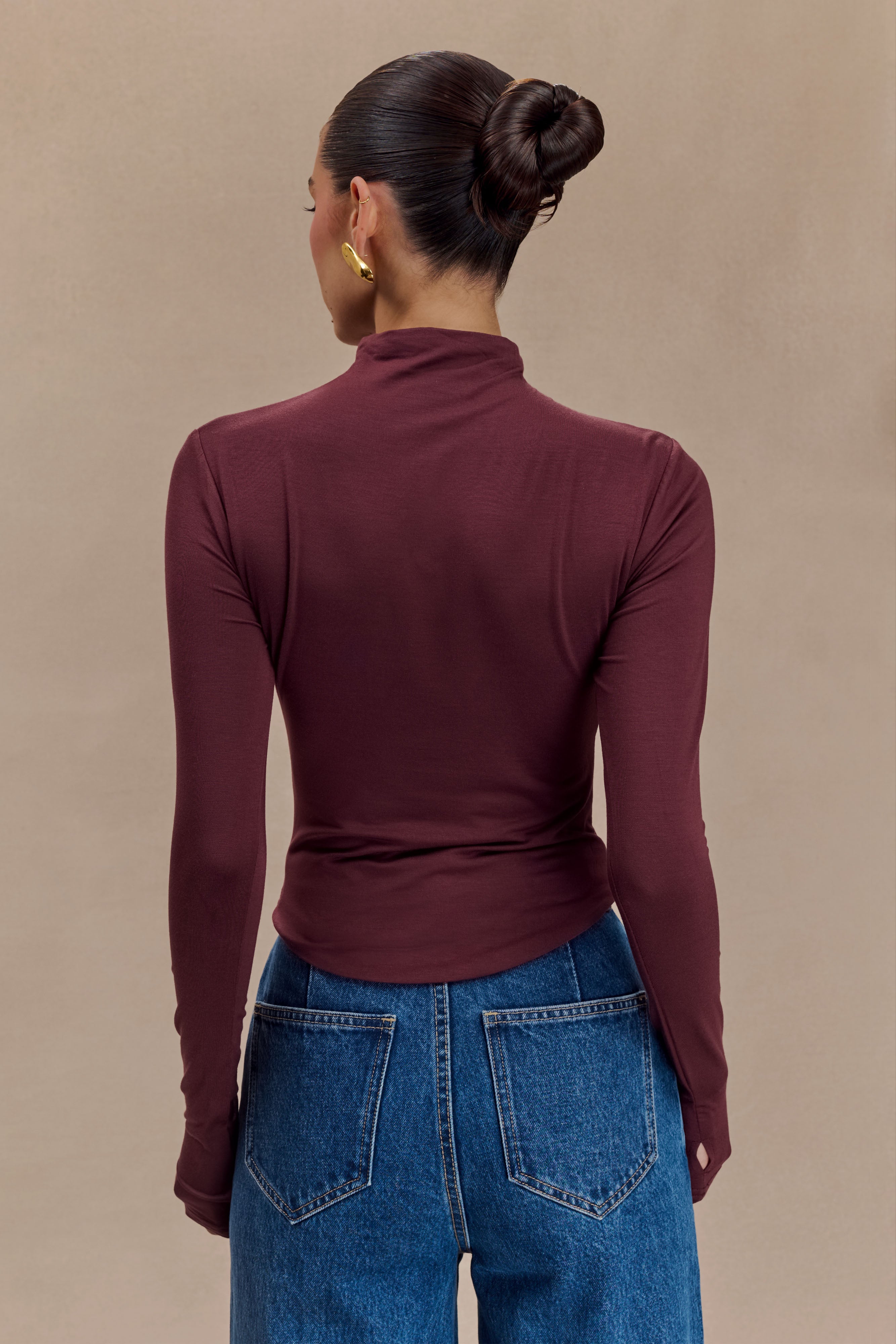 Ciedera Modal Long Sleeve High Neck Top Burgundy