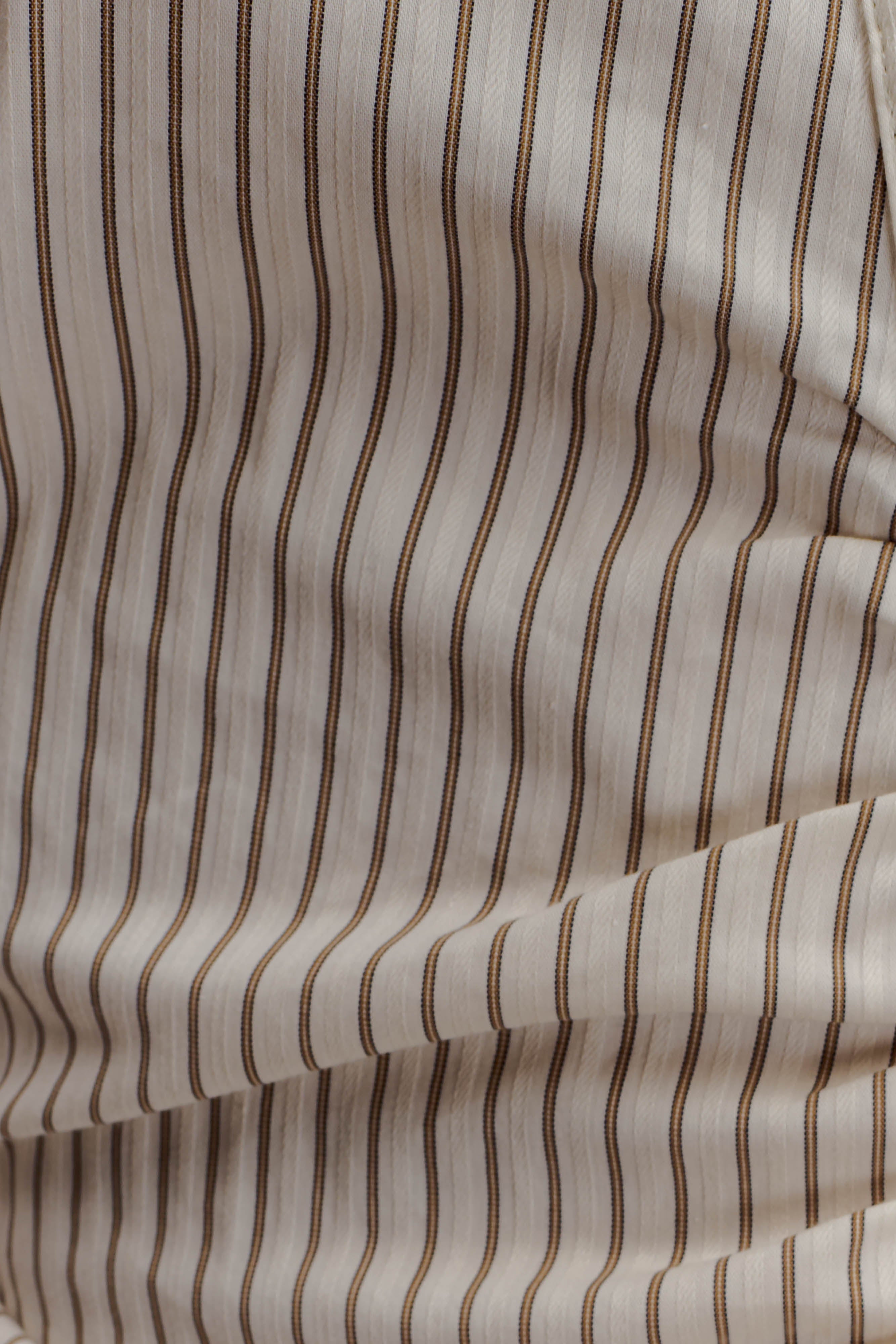 Ciedera Tie Back Cotton Shirt Beige Pinstripe