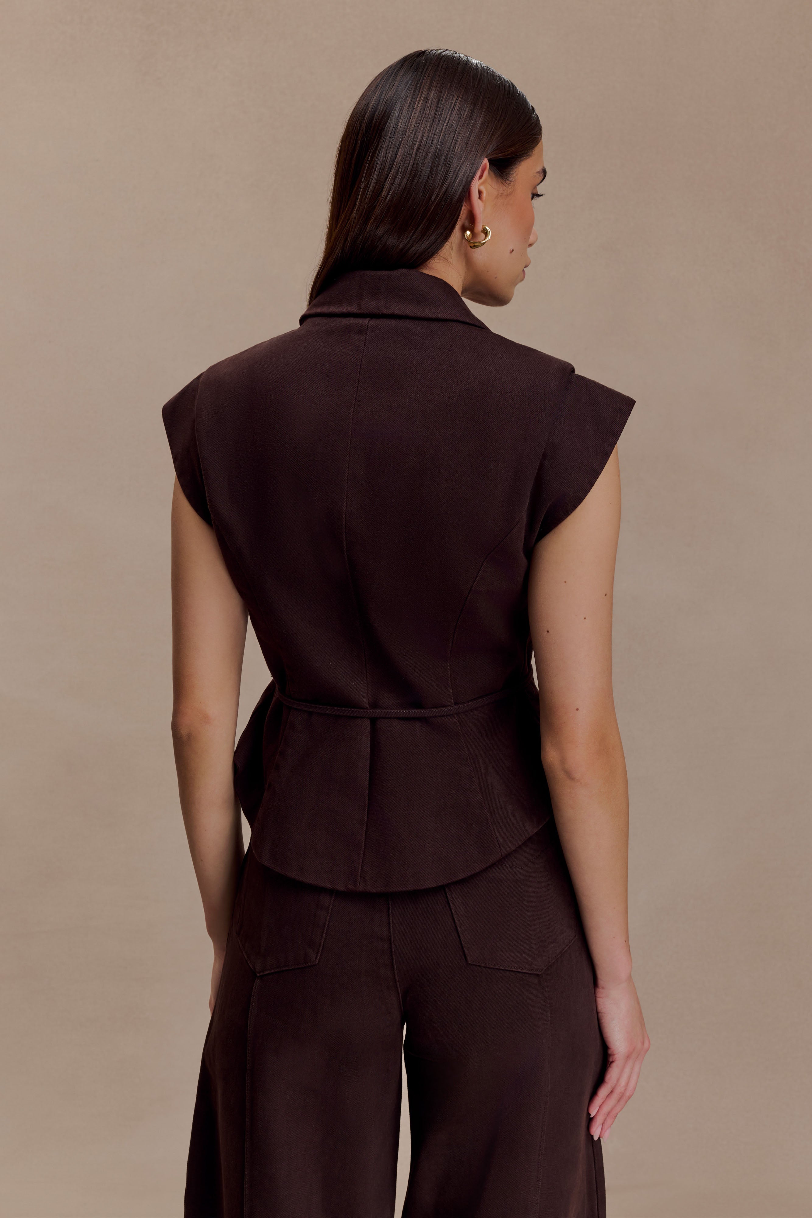 Ciedera Structured Tie Denim Top Chocolate