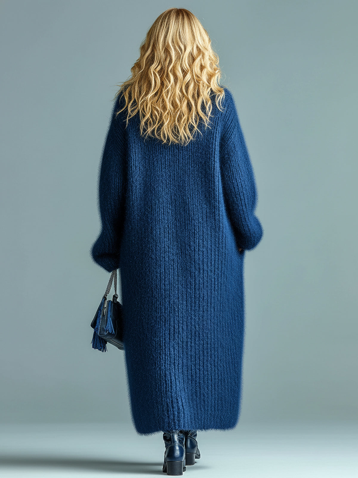 Single-breasted Longline Fuzzy Knit Cardigan