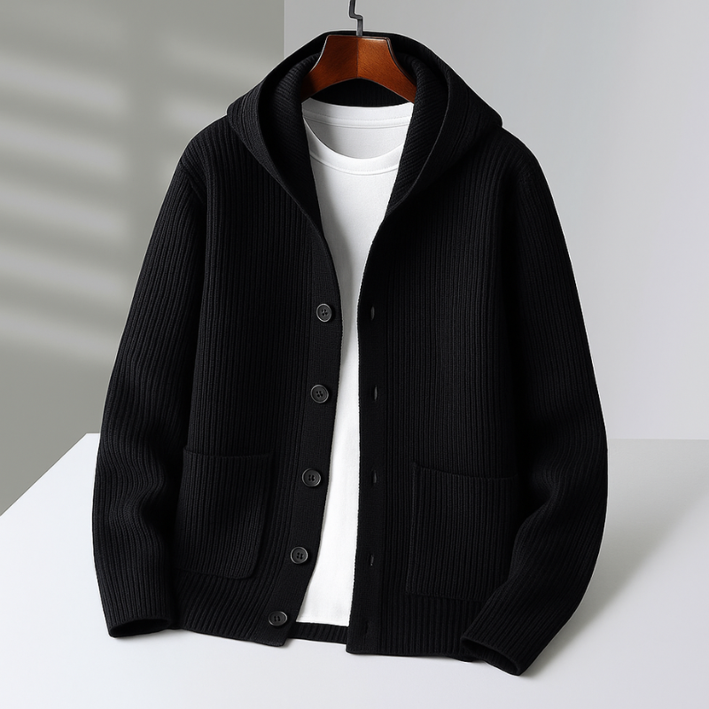 Ribbed Knit Hooded Cardigan