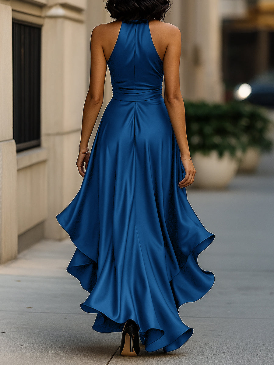 Satin Midnight Elegance Wrap Gown