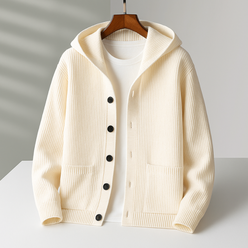 Ribbed Knit Hooded Cardigan