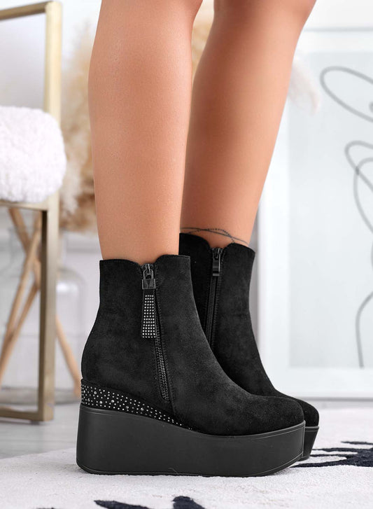 Rhinestone Wedge Ankle Boots