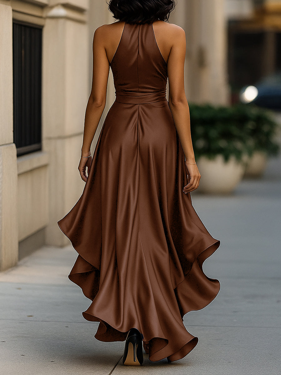 Satin Midnight Elegance Wrap Gown
