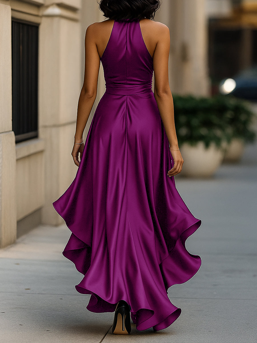 Satin Midnight Elegance Wrap Gown