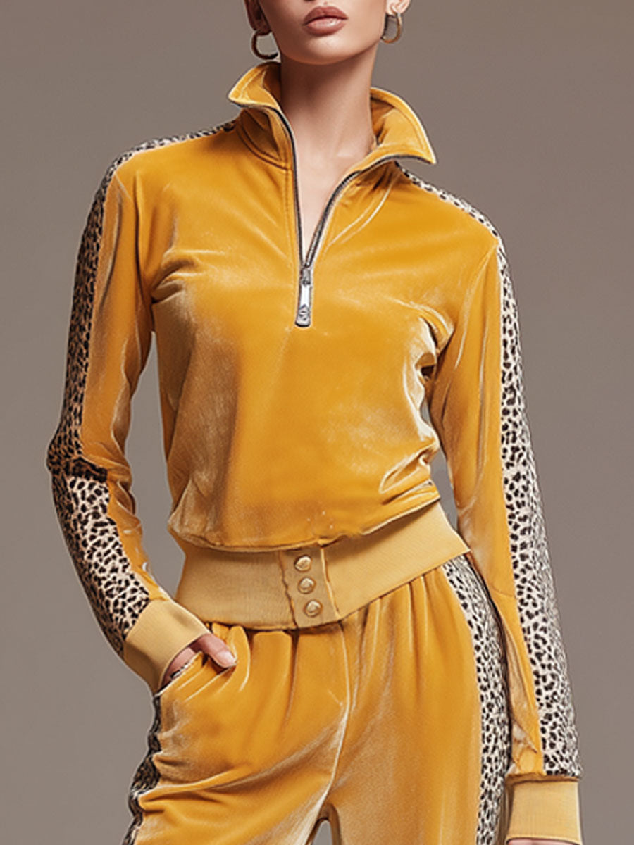 Ciedera Velour Leopard Trim Lounge Set