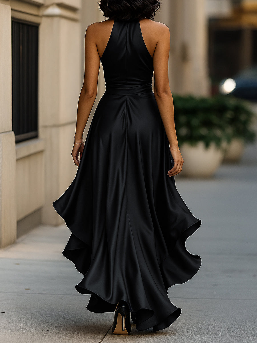 Satin Midnight Elegance Wrap Gown