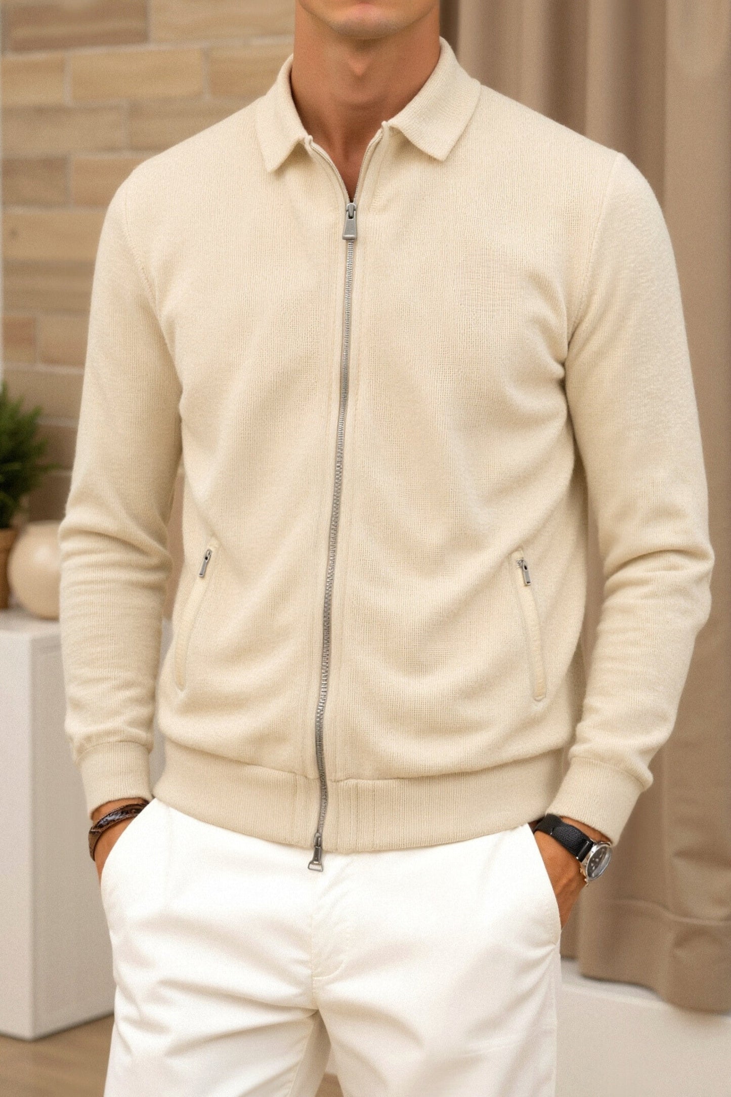 Ciedera Premium Polo Collar Design Jacket Beige
