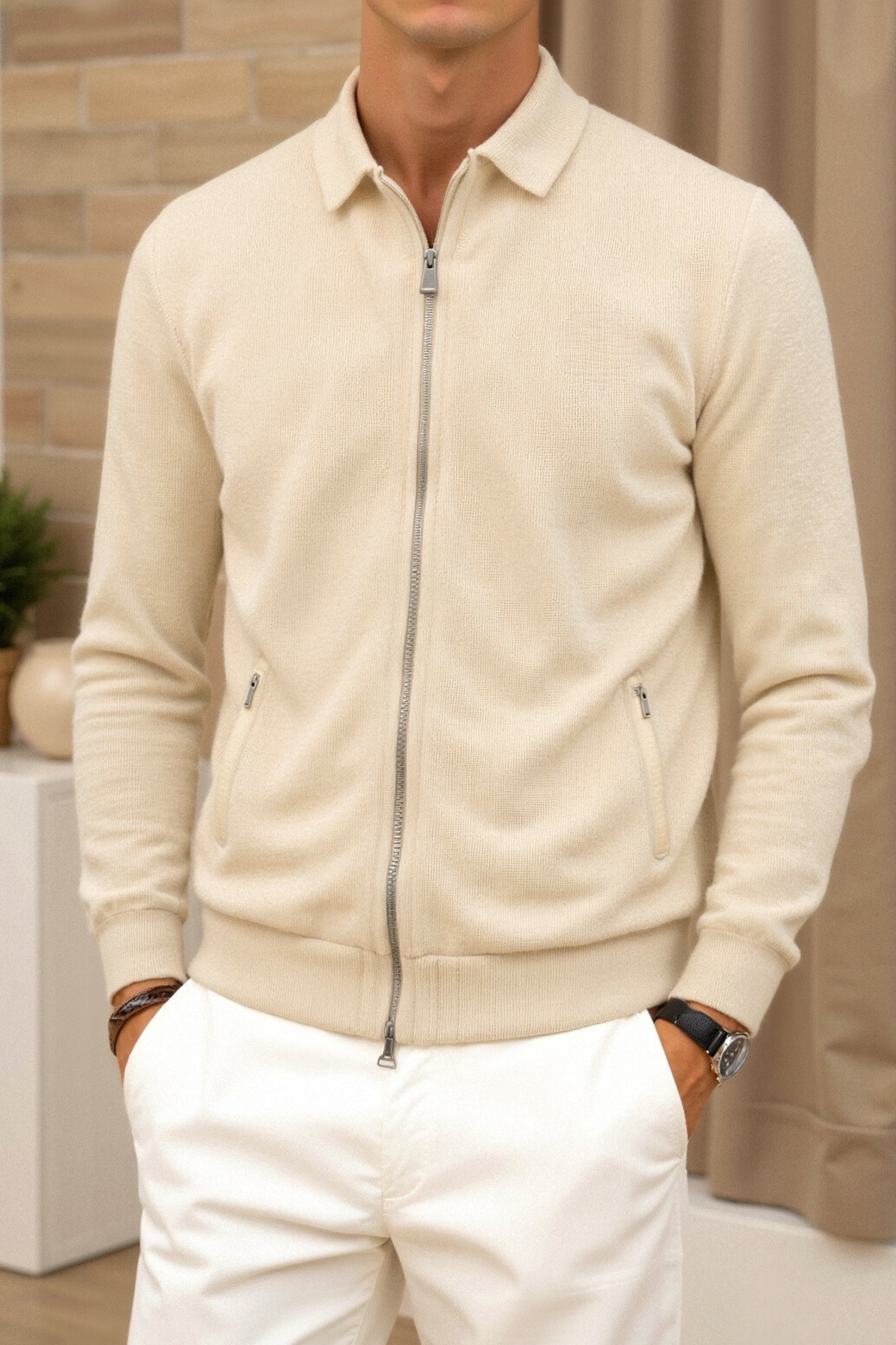 Ciedera Premium Polo Collar Design Jacket Beige