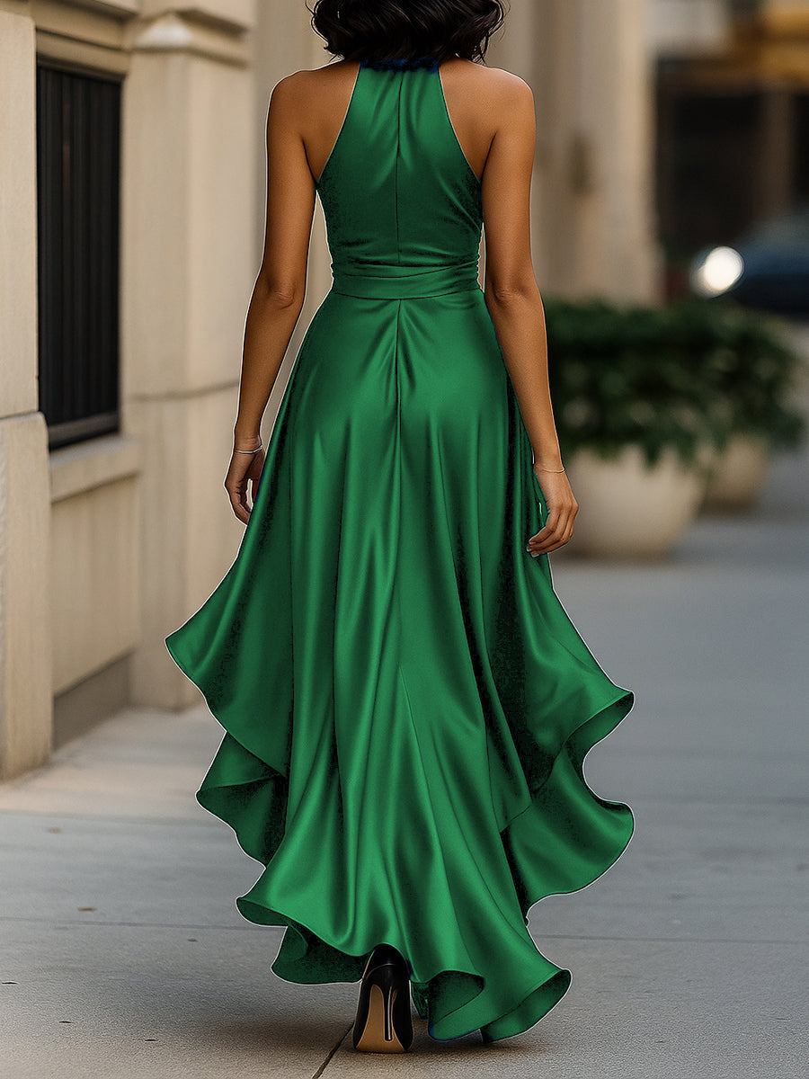 Satin Midnight Elegance Wrap Gown