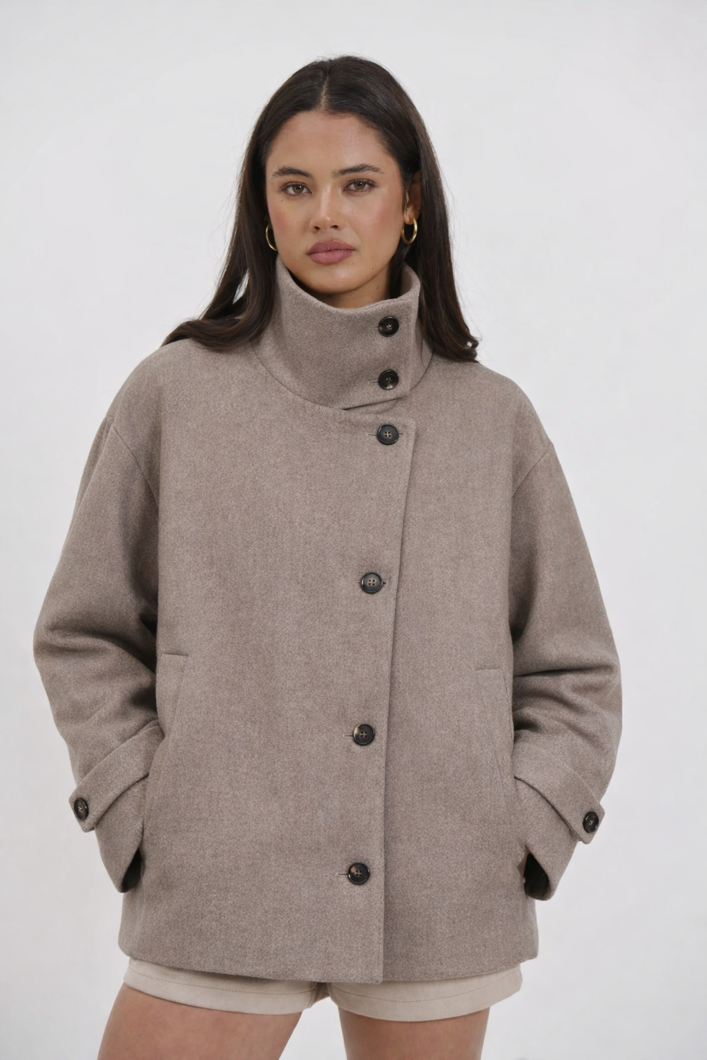 Evire Textured Wool-Blend Short Coat