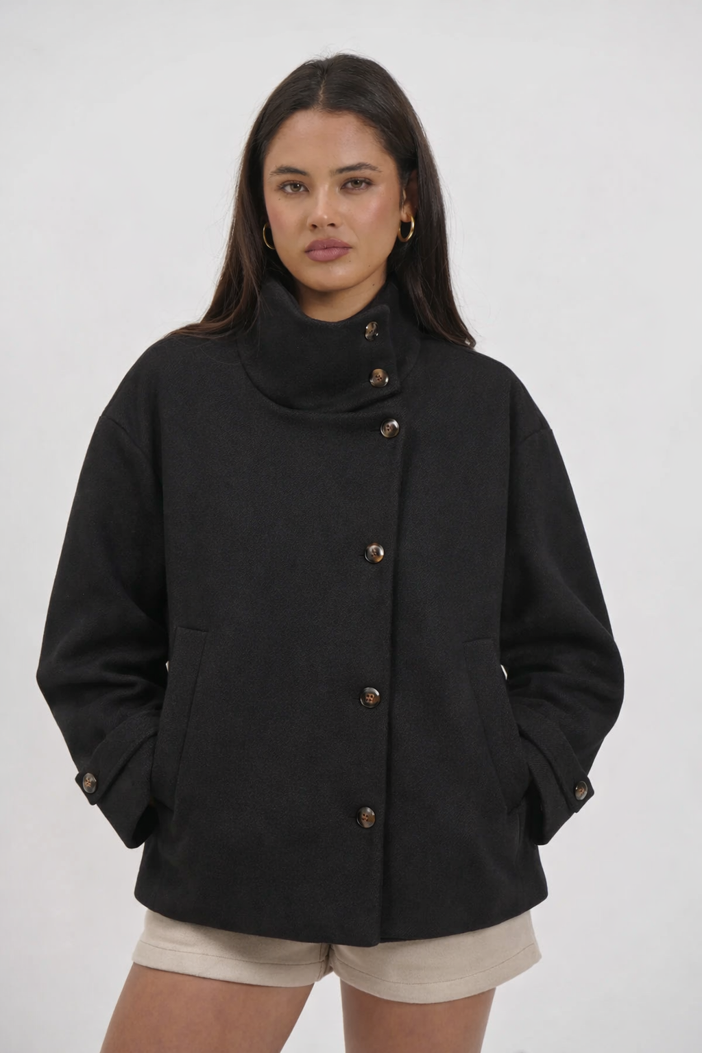 Evire Textured Wool-Blend Short Coat