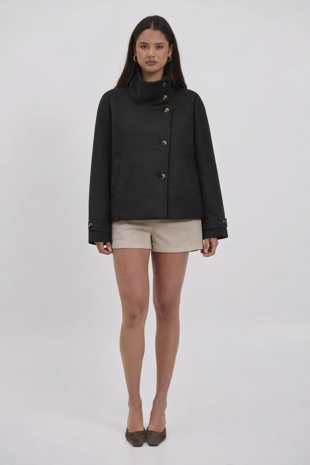 Evire Textured Wool-Blend Short Coat