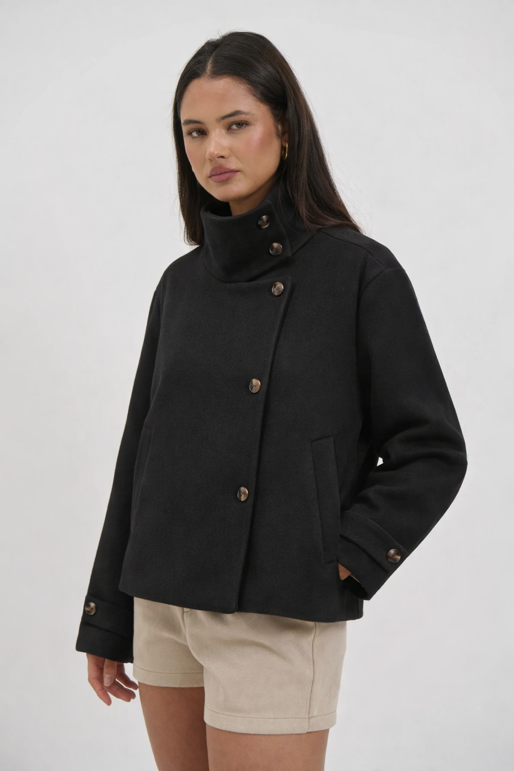 Evire Textured Wool-Blend Short Coat