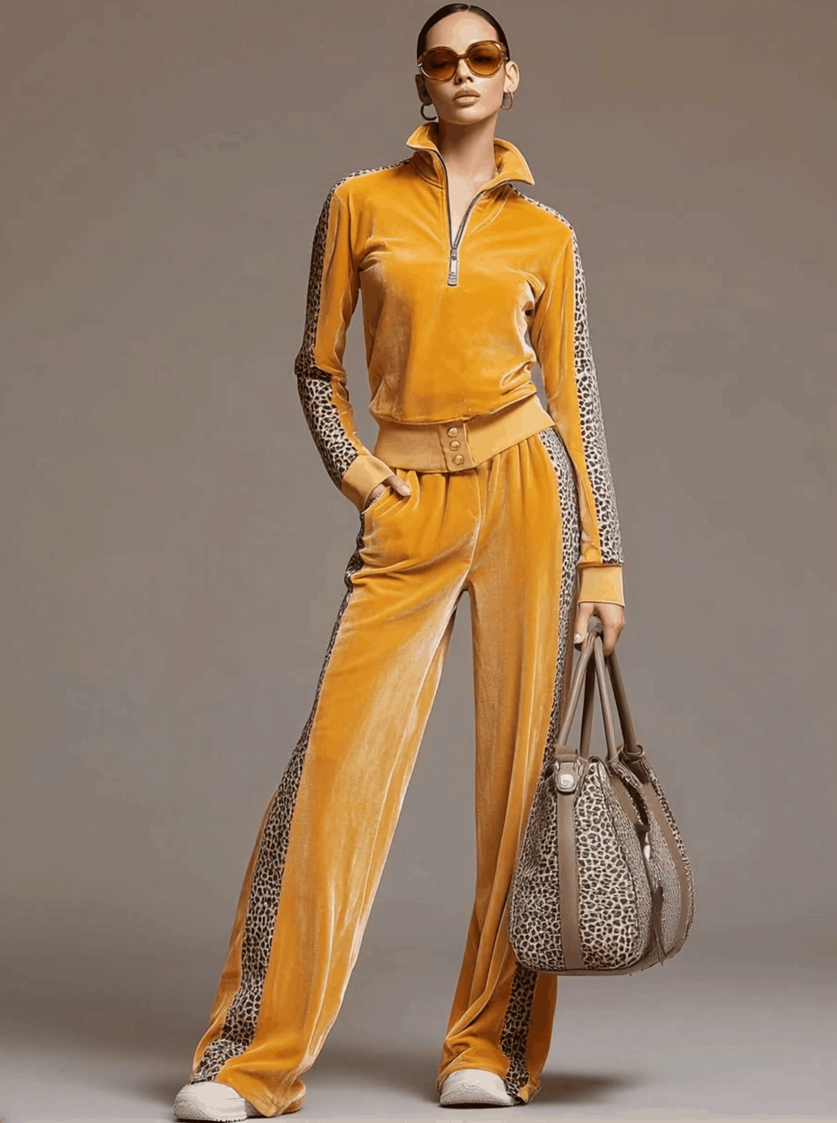 Ciedera Velour Leopard Trim Lounge Set