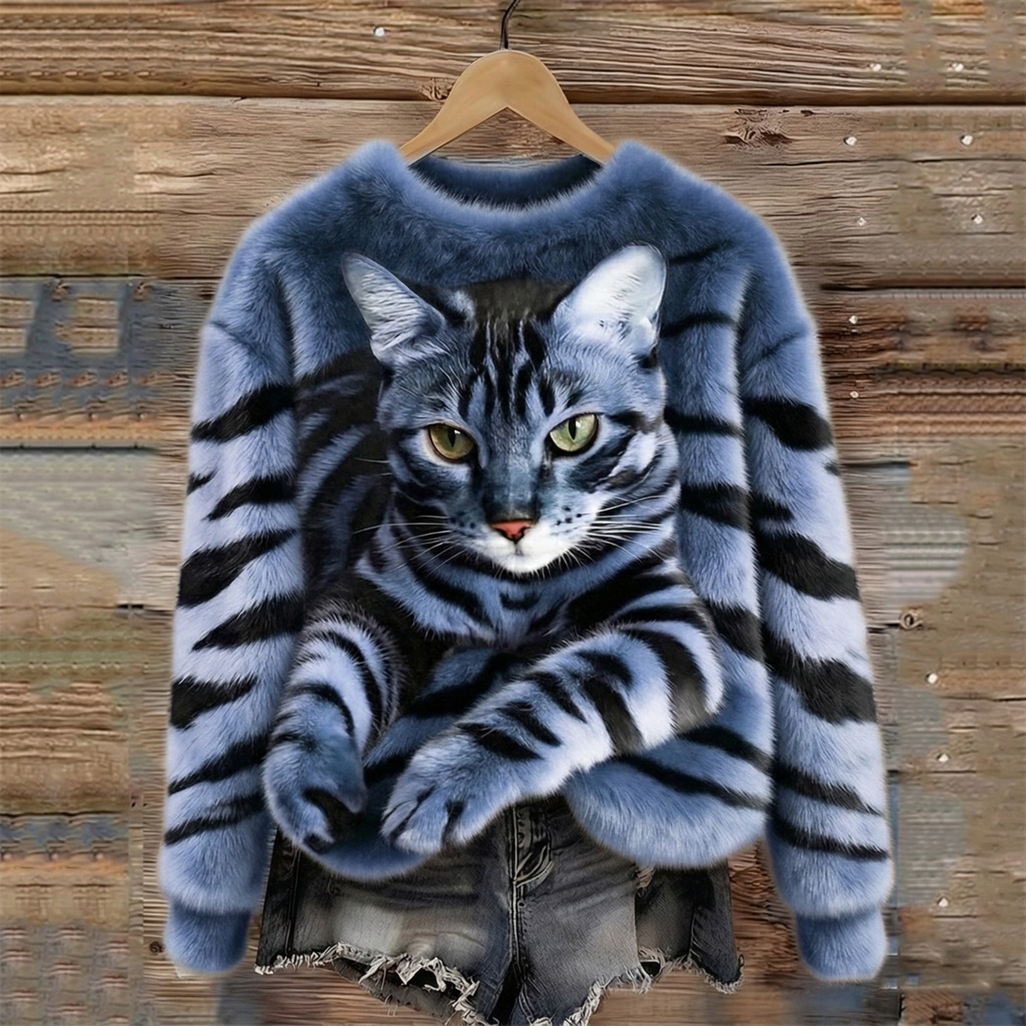 Anna Tiger Cat Faux Fur Sweater