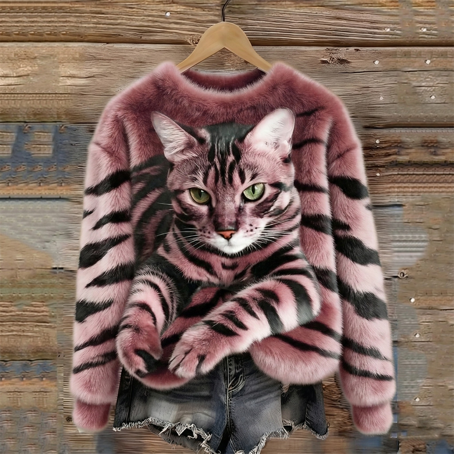 Anna Tiger Cat Faux Fur Sweater