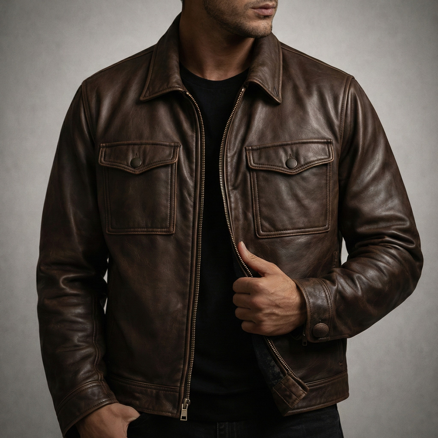 Trenton Classic Leather Utility Jacket