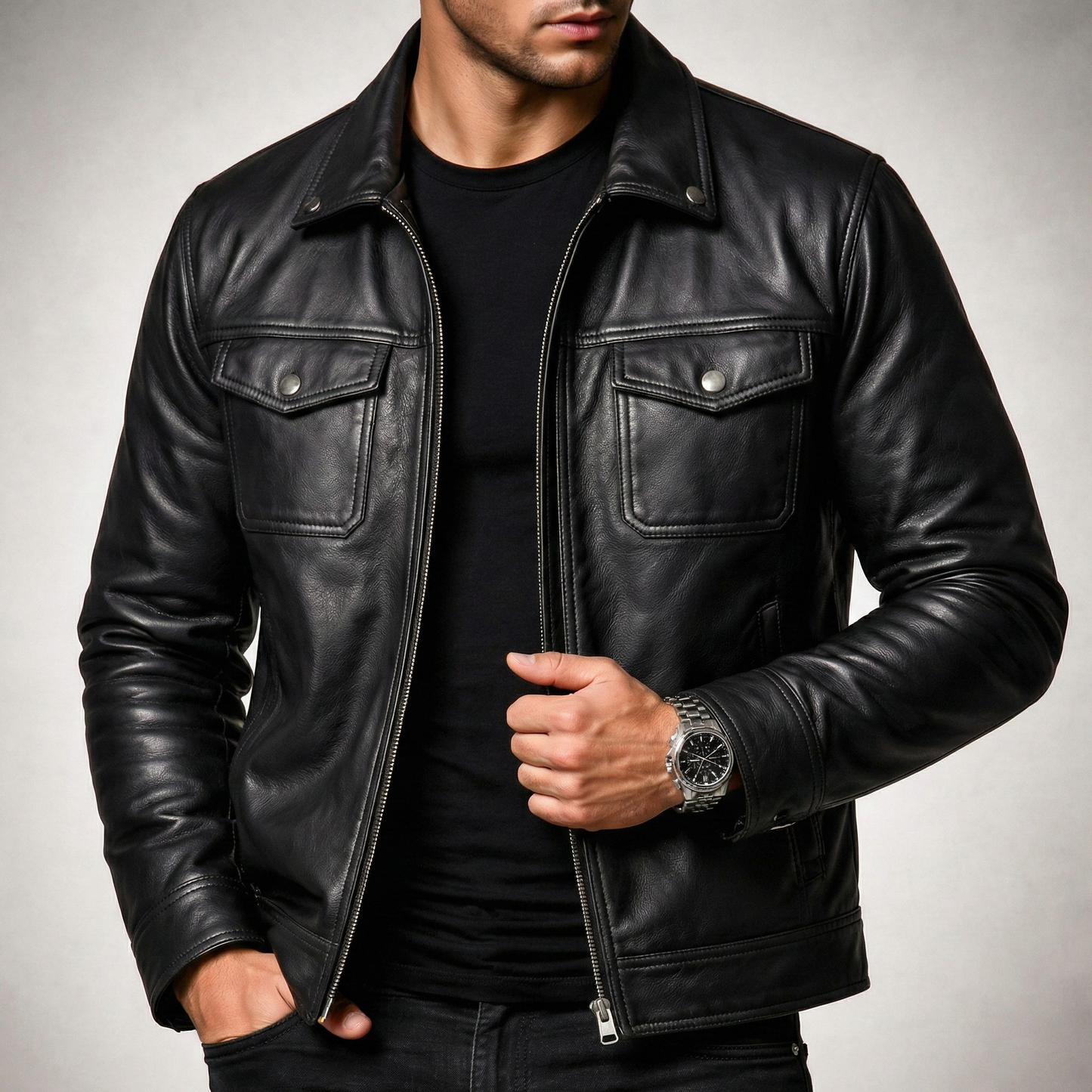 Trenton Classic Leather Utility Jacket