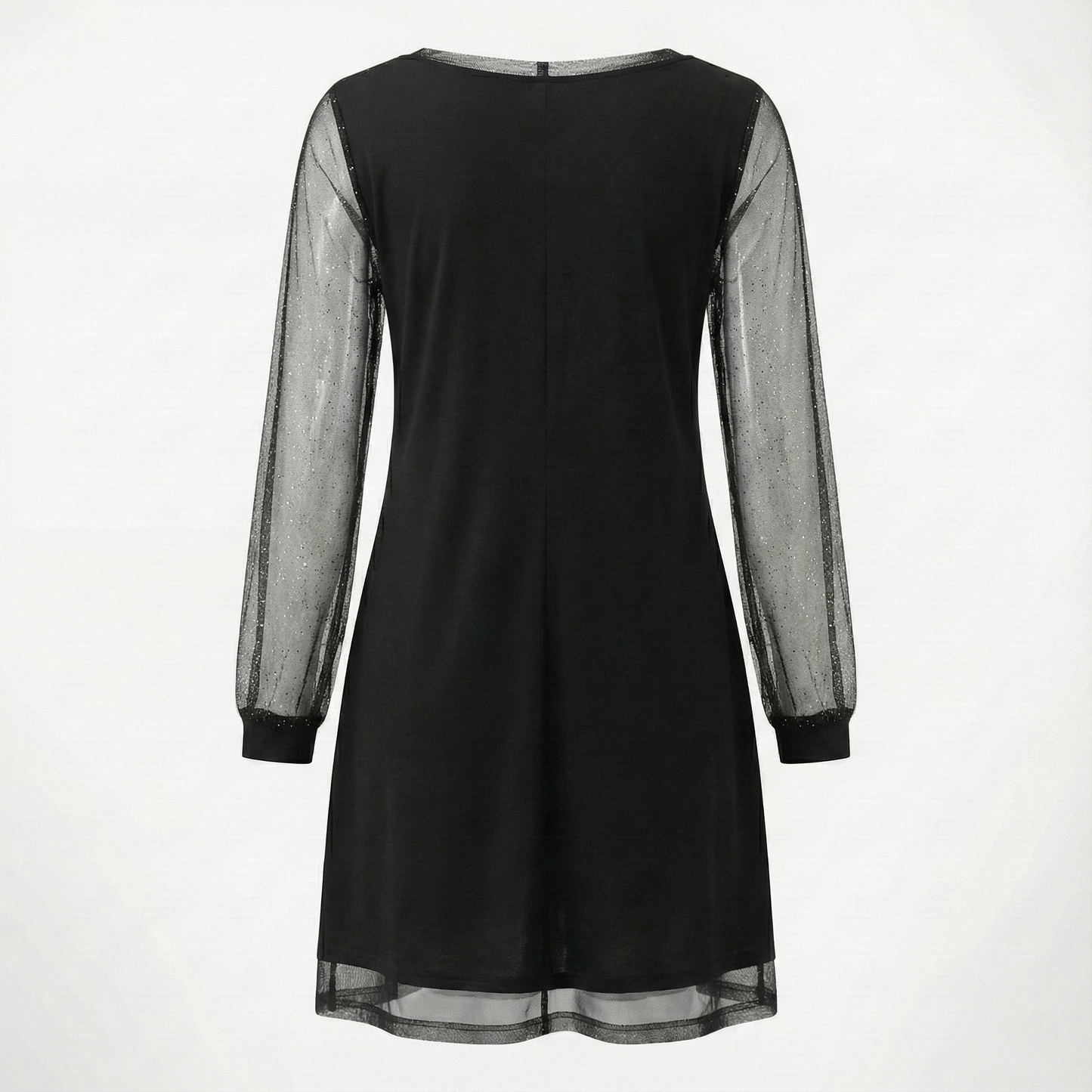 Sheer-Sleeve Sparkle Trim Dress