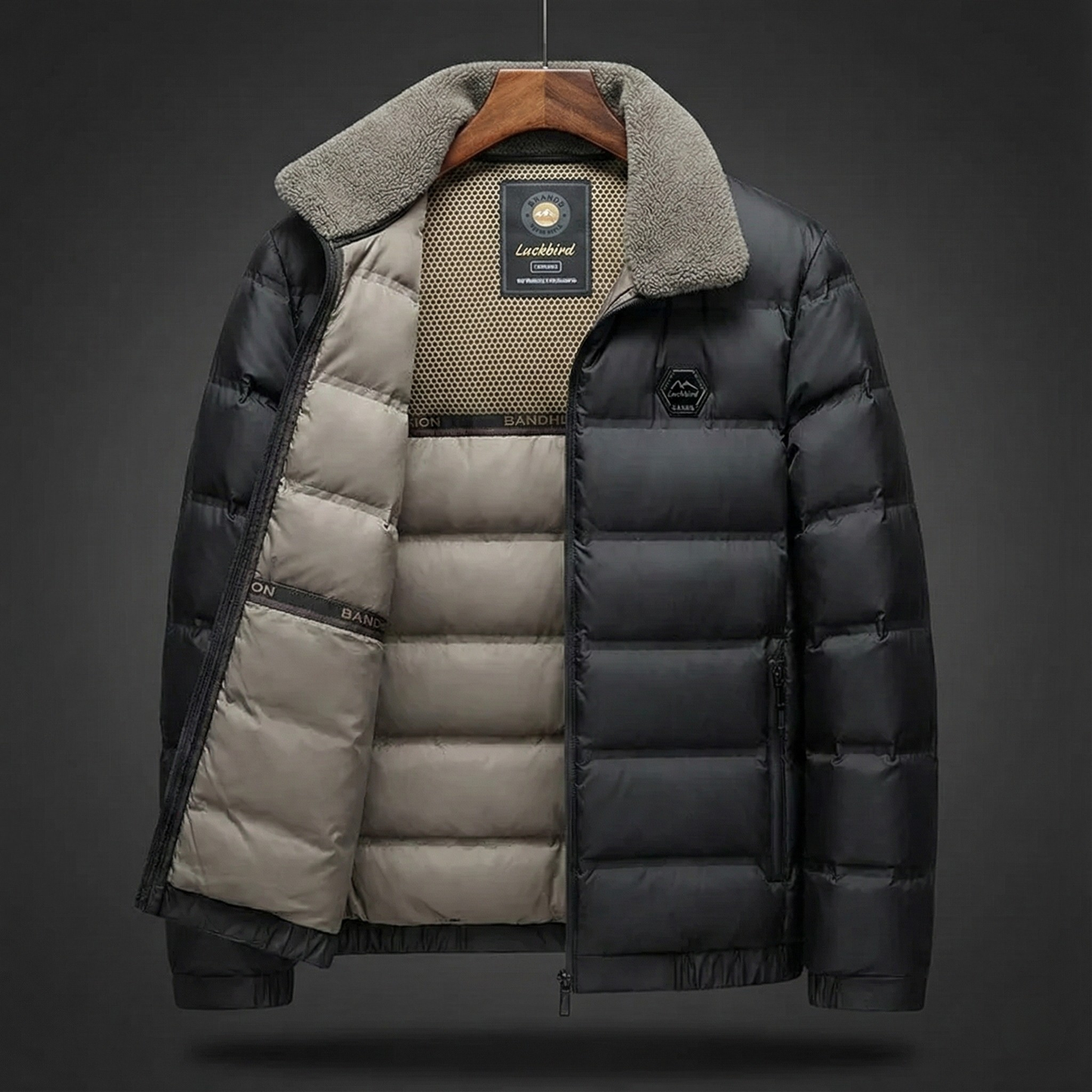 Puffer Jacket with Shearling Collar