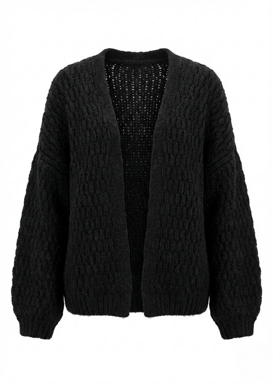 Open-Front Braided Cardigan Black
