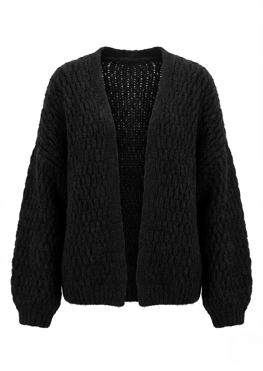Open-Front Braided Cardigan Black