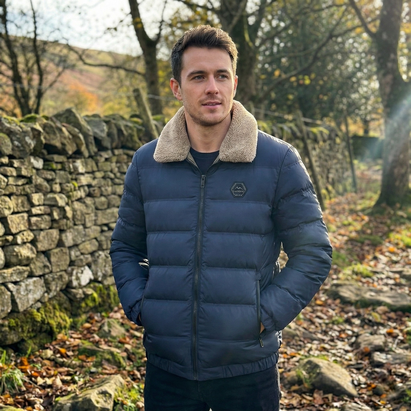 Puffer Jacket with Shearling Collar