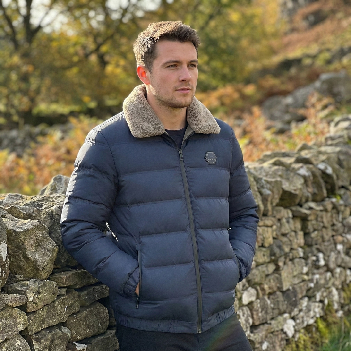 Puffer Jacket with Shearling Collar