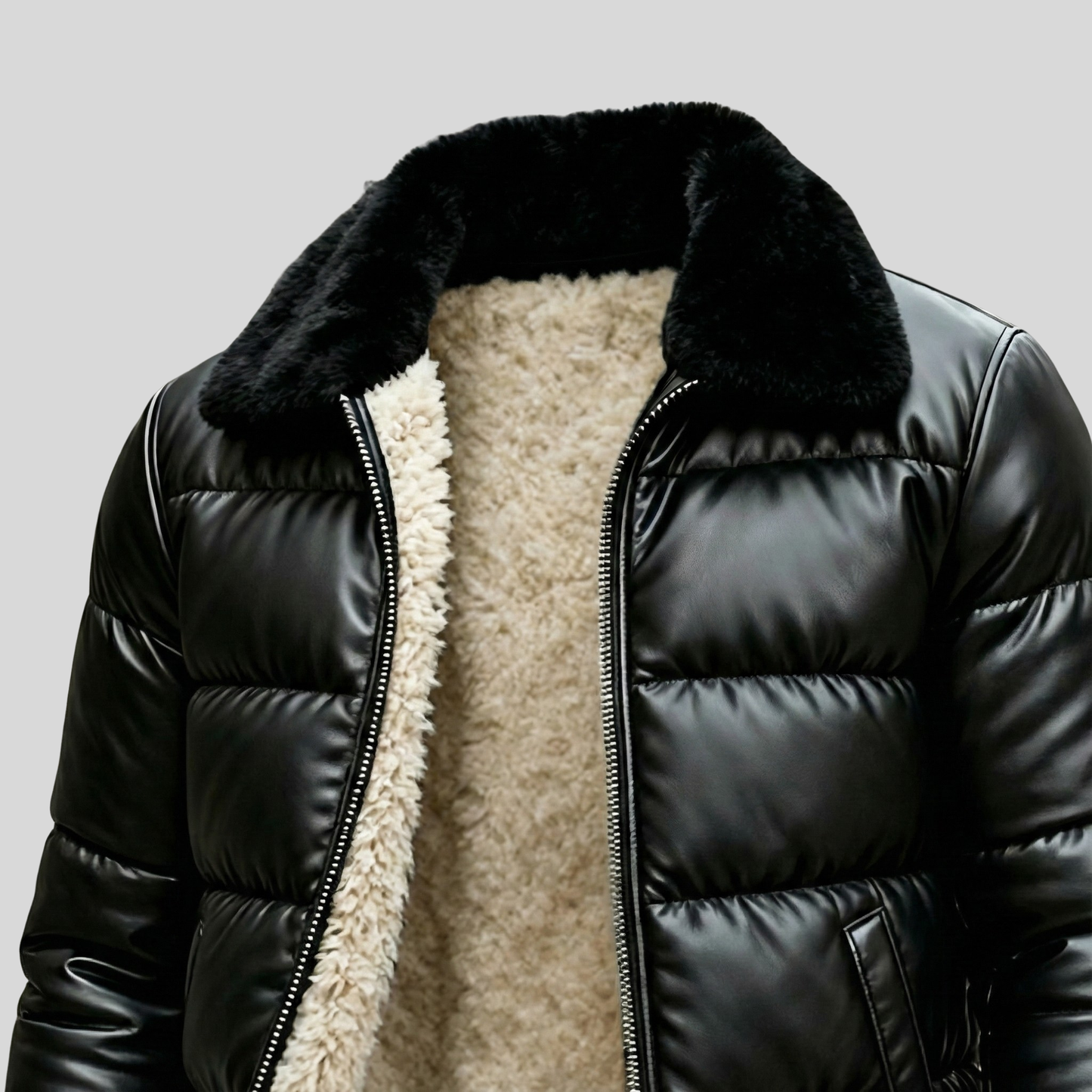 Dawn Padded Leather Jacket With Sherpa-Lining