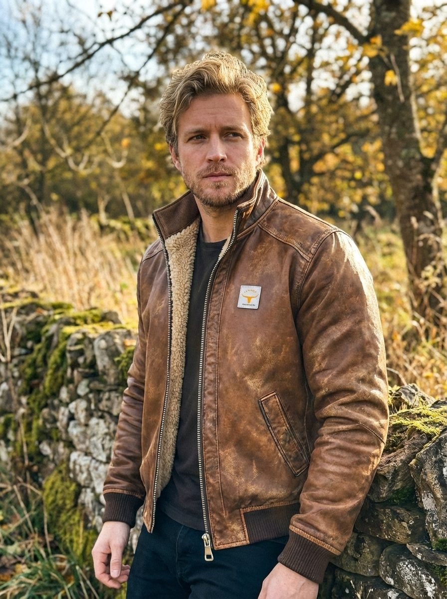 Padded Leather Jacket With Sherpa-Lining