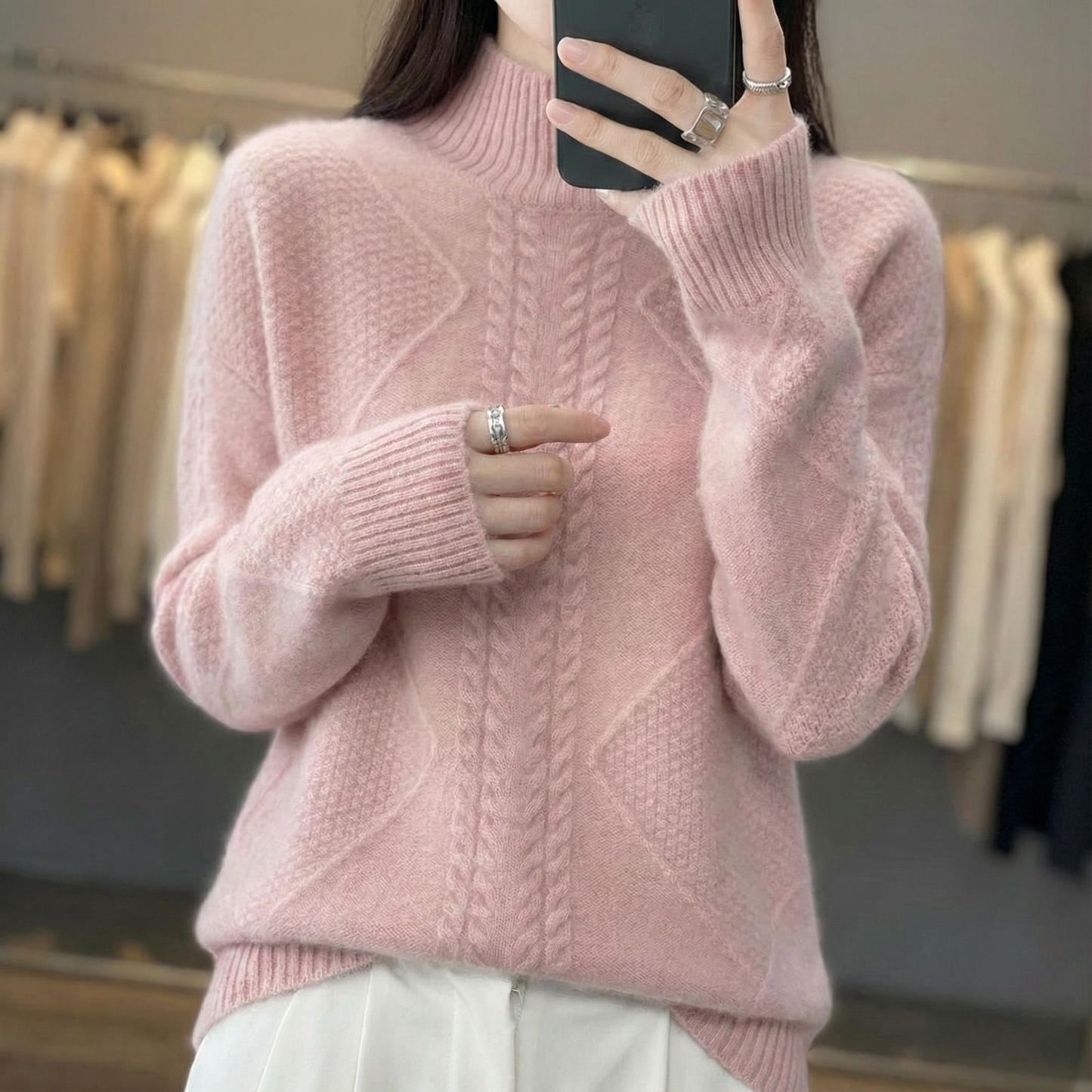 Cozy Cable-Knit High Neck Sweater