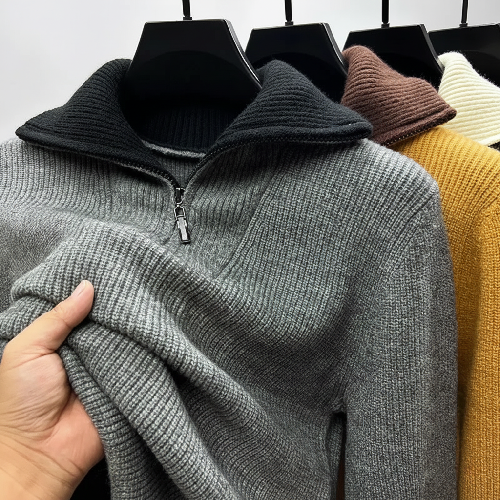 Roma Ribbed Half-Zip Knit Sweater