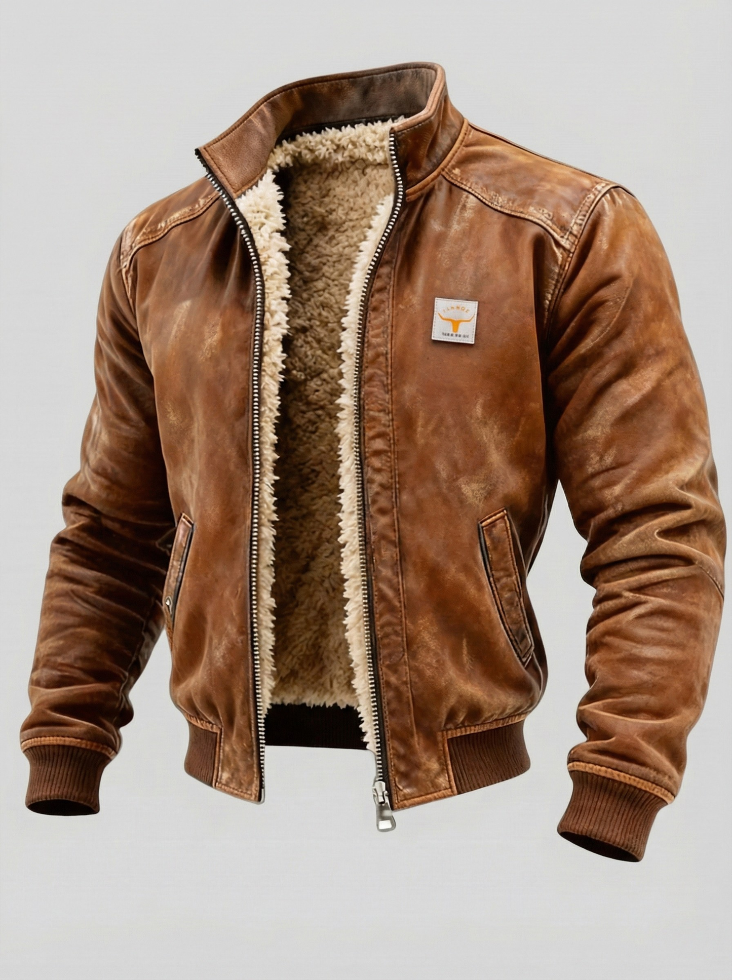 Padded Leather Jacket With Sherpa-Lining