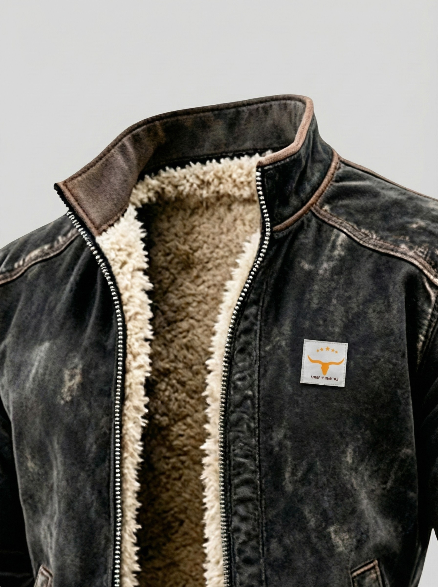 Padded Leather Jacket With Sherpa-Lining