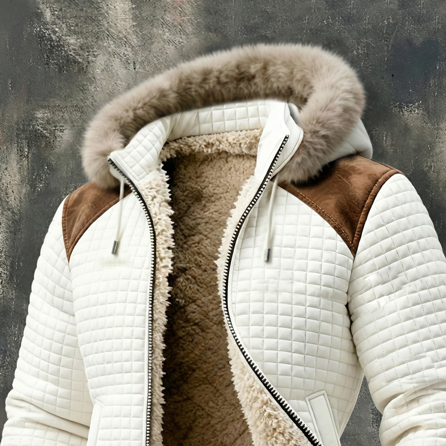 Quilted Sherpa Lined Hooded Winter Jacket