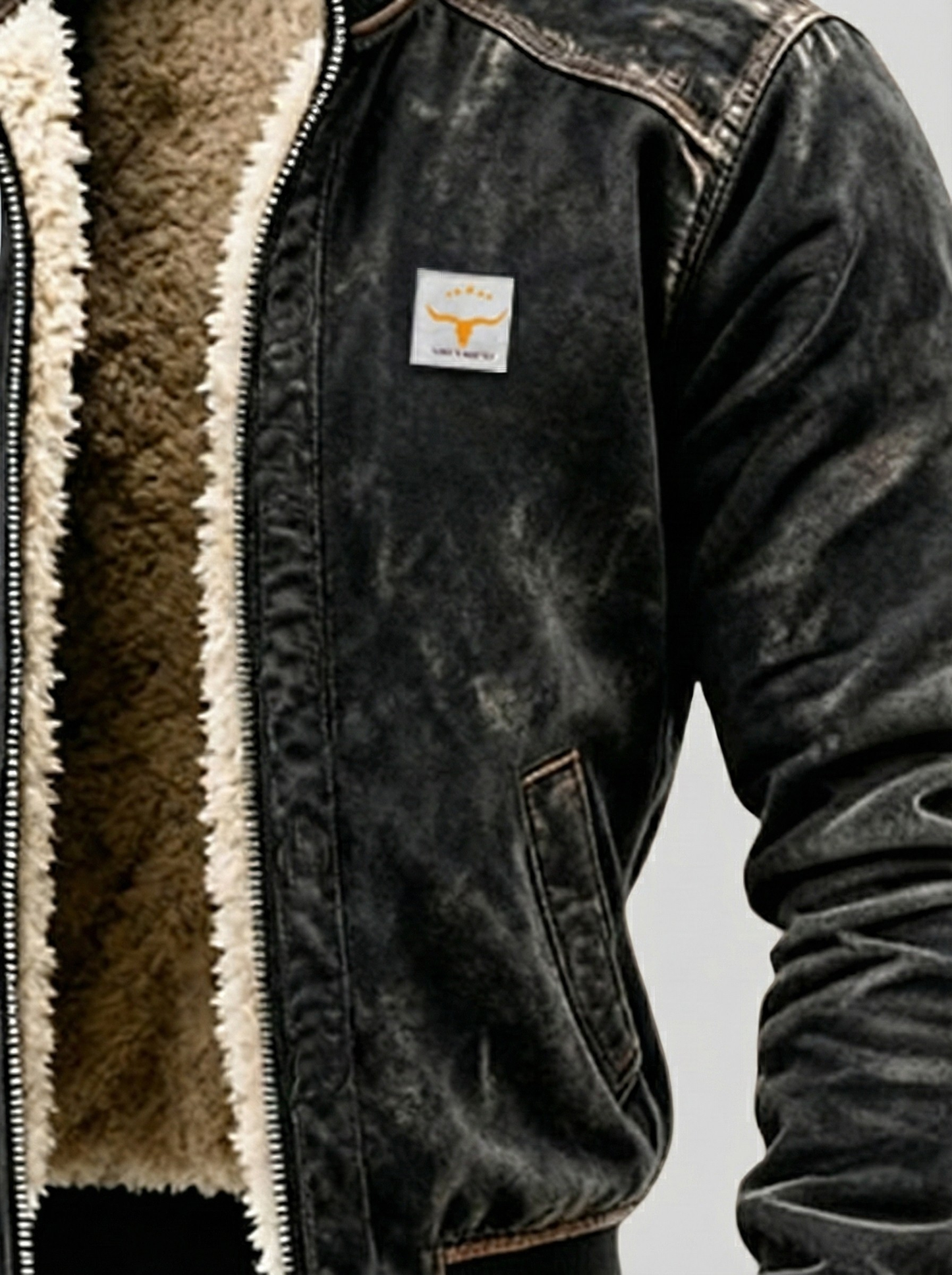 Padded Leather Jacket With Sherpa-Lining