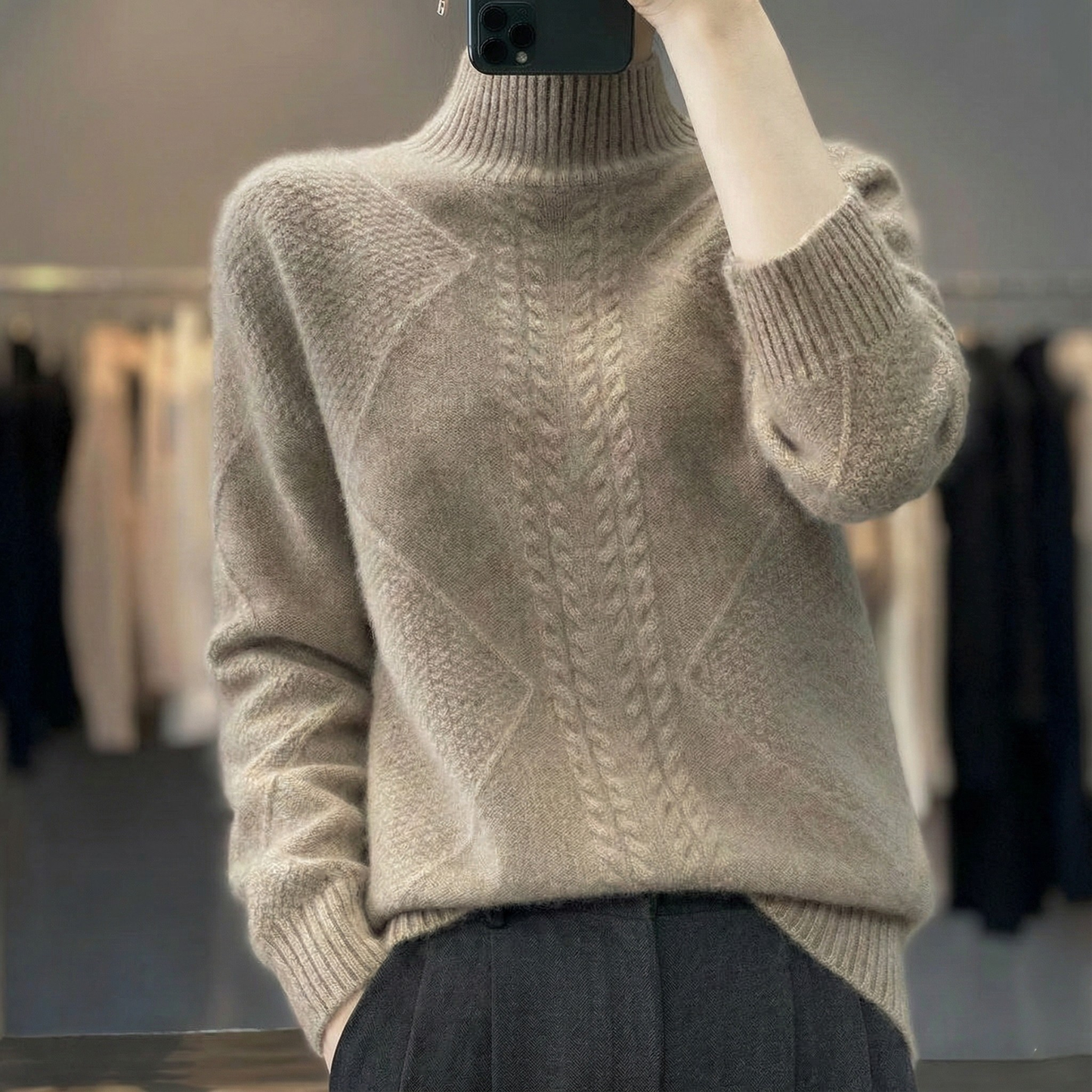 Cozy Cable-Knit High Neck Sweater