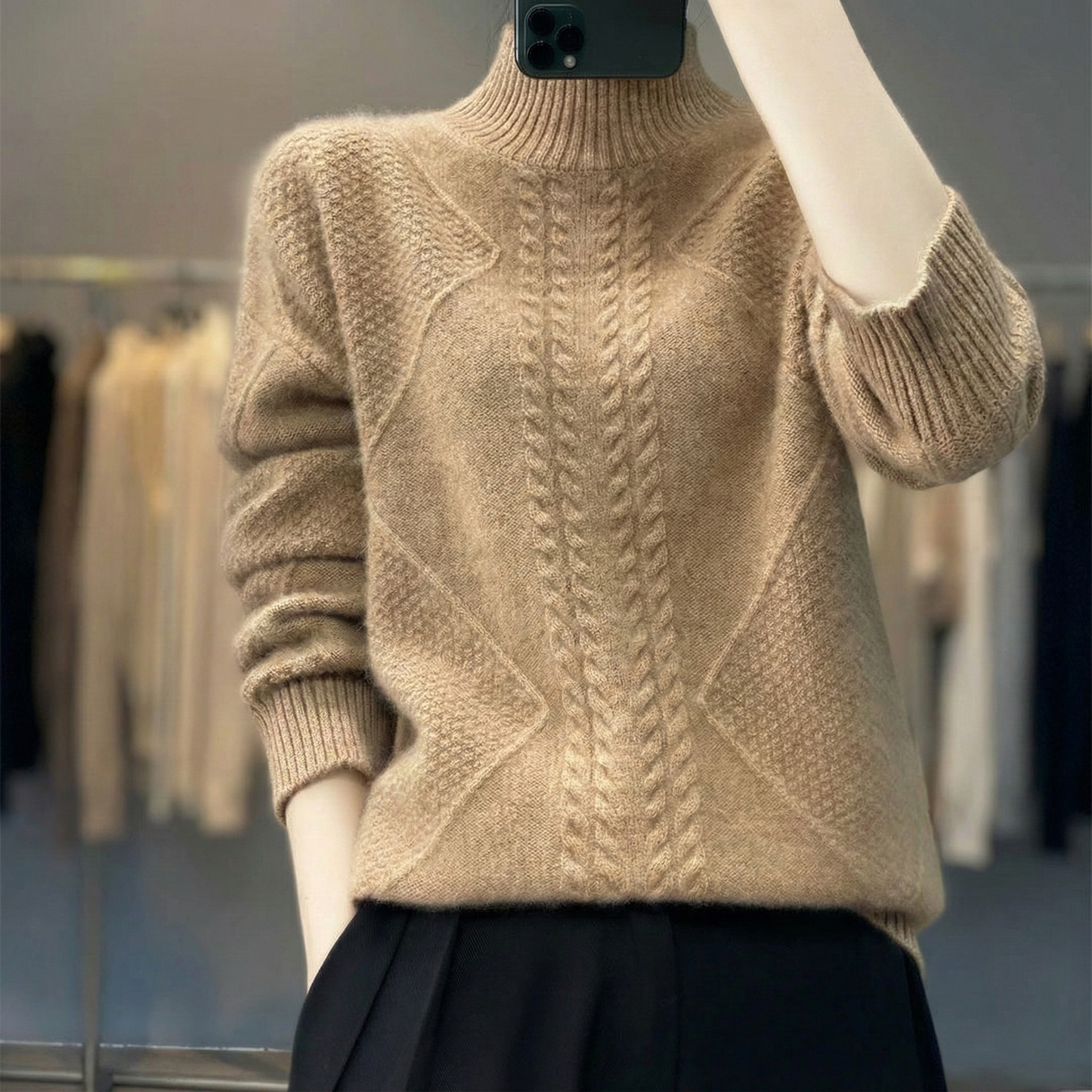 Cozy Cable-Knit High Neck Sweater