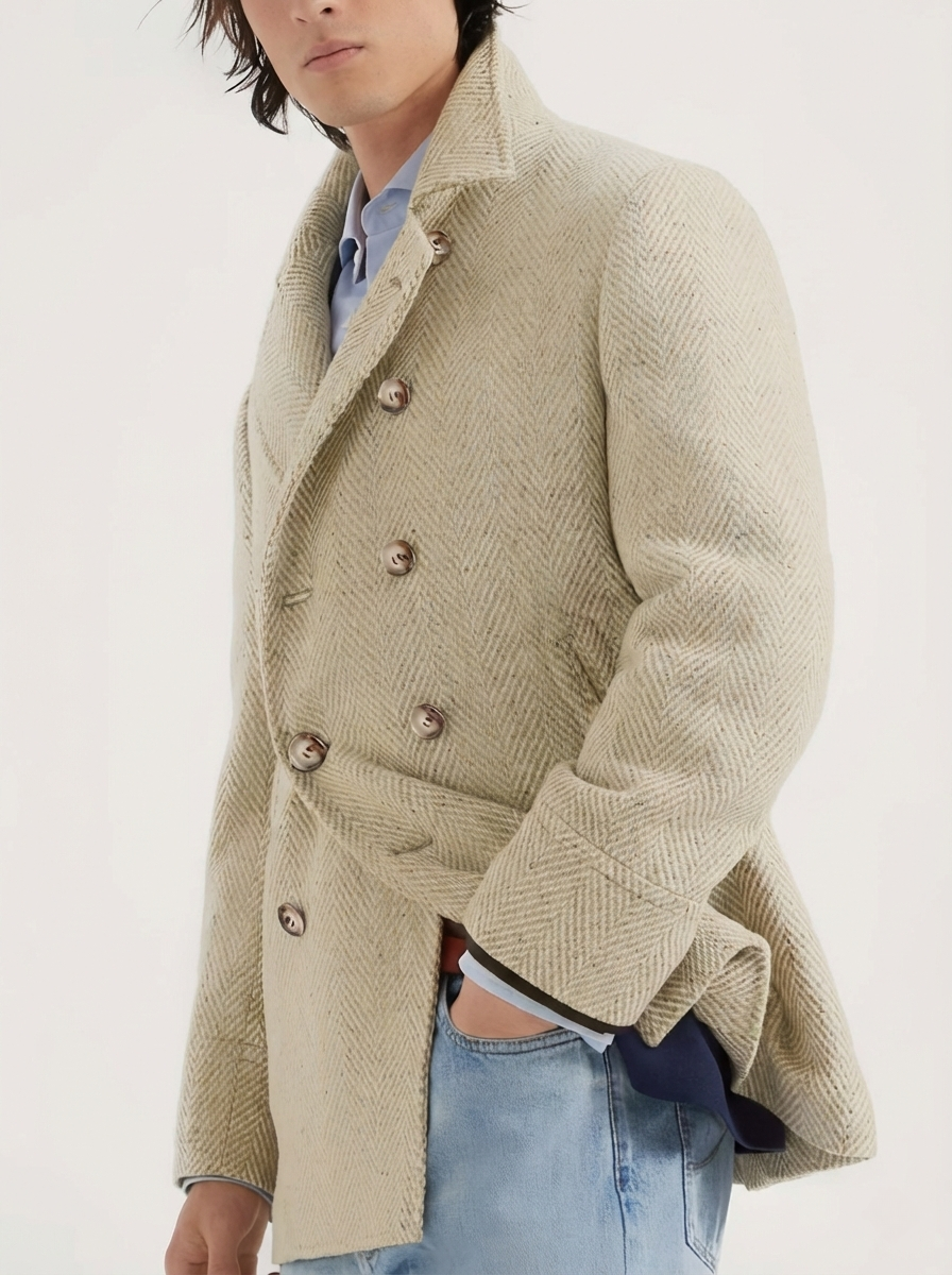 Trenton Herringbone Double-Breasted Wool Coat