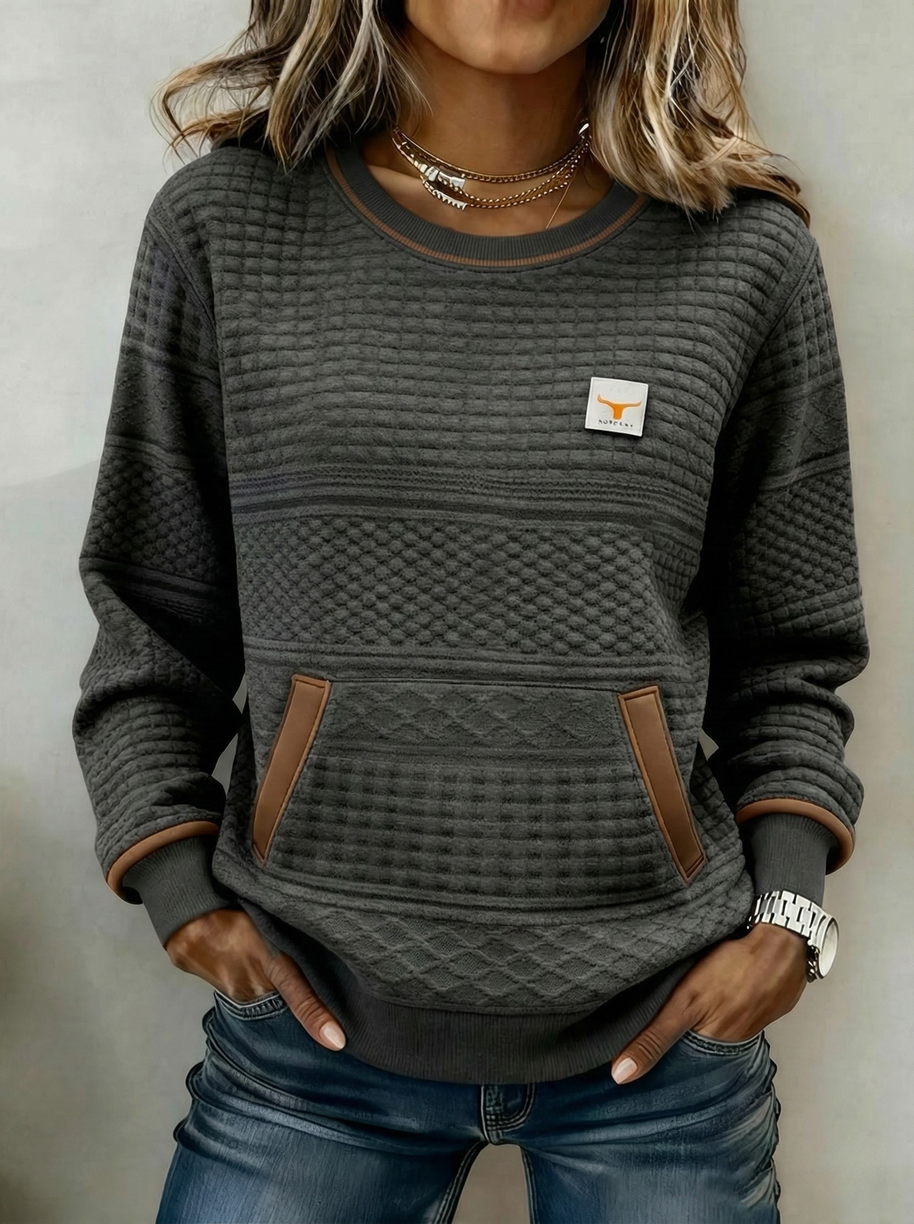 Quilted Textured Sweatshirt